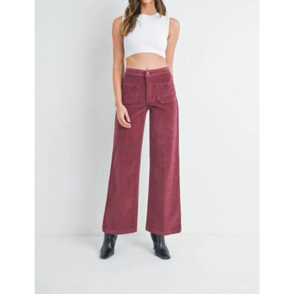 Women's DEAR JOHN Burgundy Plum Boho Revival Corduroy Wide Leg Pants Size 30